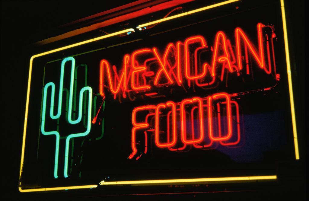Detail of Mexican restaurant neon writing by Anonymous