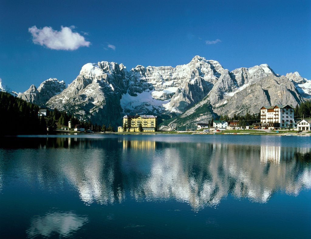 Detail of View of town, Lake Misurina, Alps, Italy by Anonymous