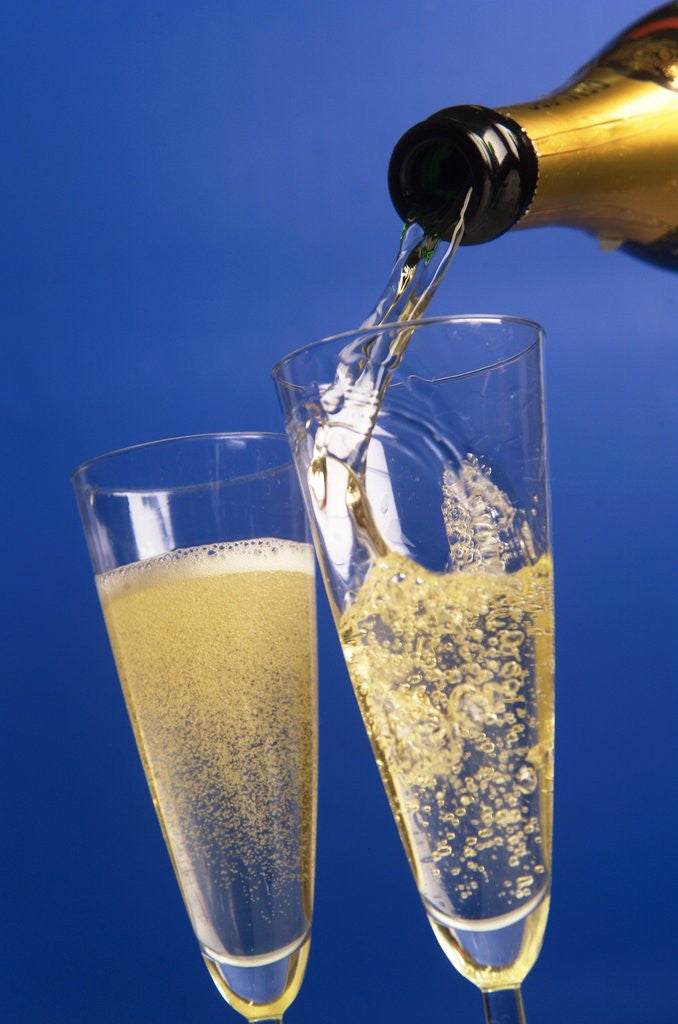 Detail of Champagne glass and bottle by Anonymous