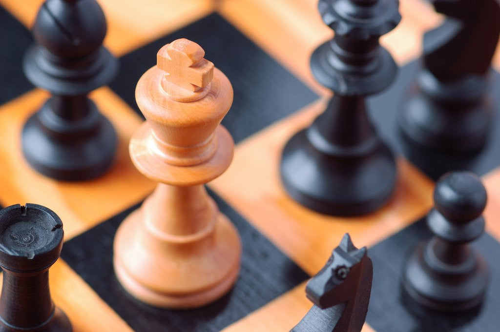 Detail of Chess pieces on chessboard by Anonymous