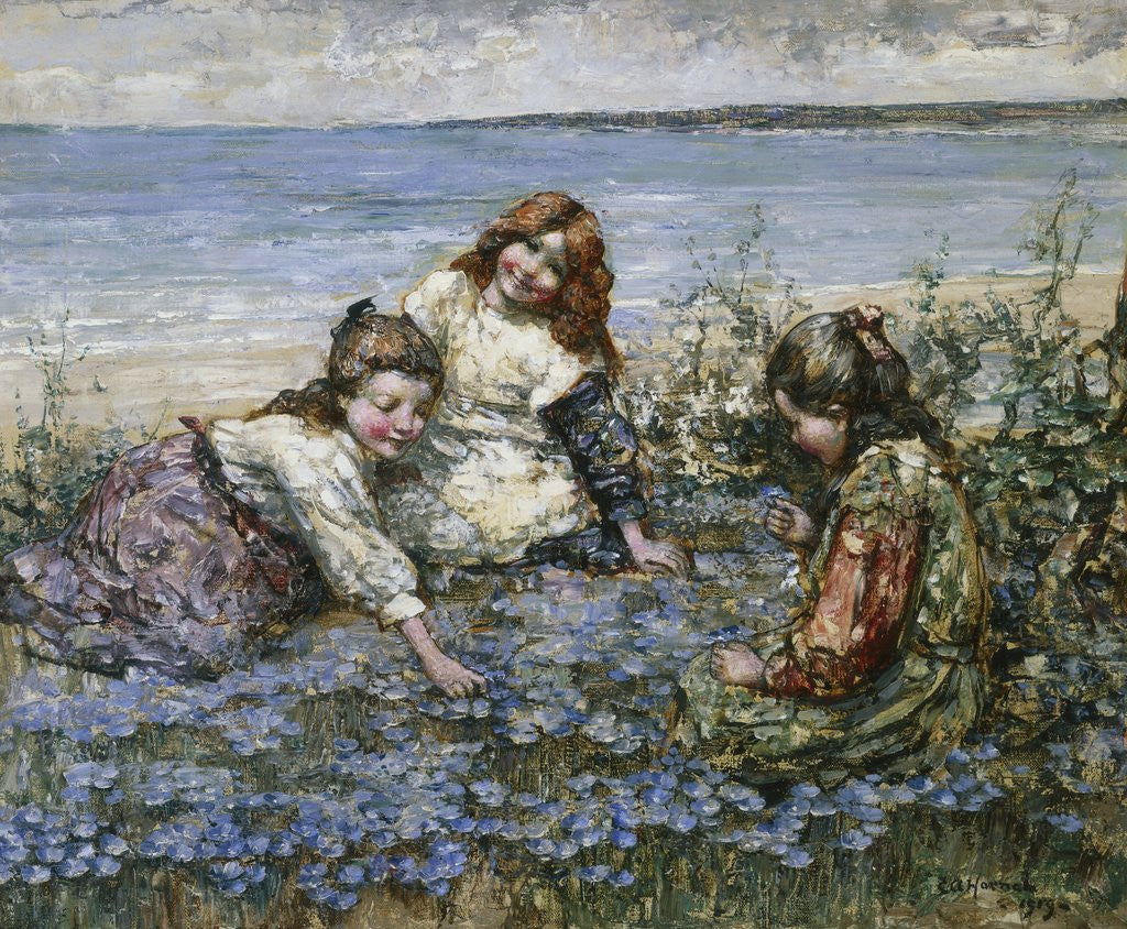 Detail of Young Girls in a Field of Cornflowers by Edward Atkinson Hornel