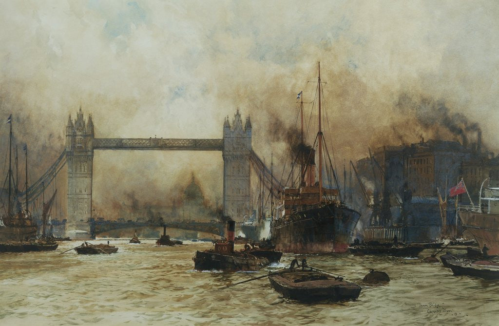 Detail of Shipping by Tower Bridge, London, England by Charles Dixon