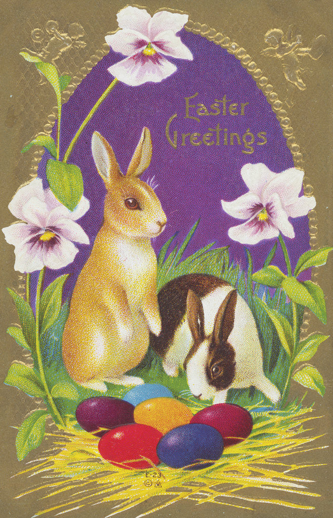 Detail of Easter Greetings Postcard with Two Rabbits by Anonymous