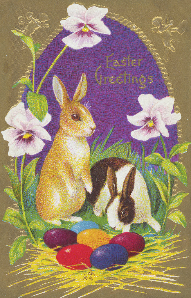 Detail of Easter Greetings Postcard with Two Rabbits by Corbis
