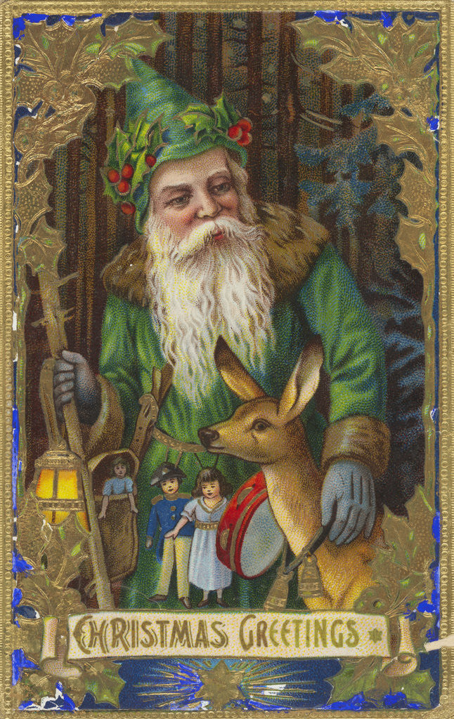 Detail of Christmas Greetings Postcard with Father Christmas by Anonymous