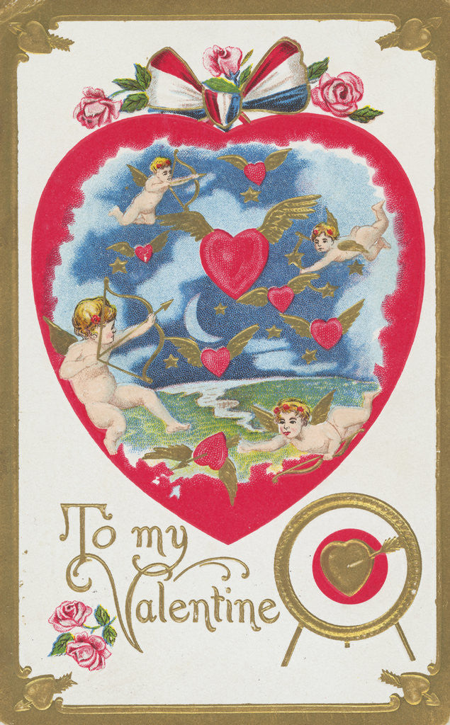 Detail of To My Valentine Postcard with Cupids and Hearts by Anonymous
