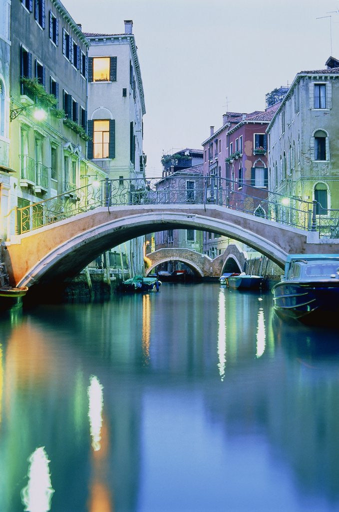 Detail of Bridge above a channel in Venice, evening shot by Anonymous