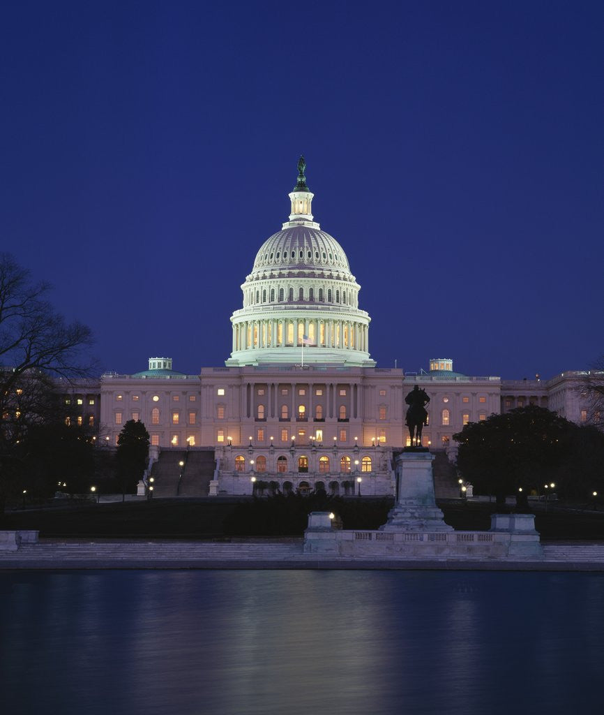 Detail of Illuminated Capitol at night, Washington D.C. by Corbis