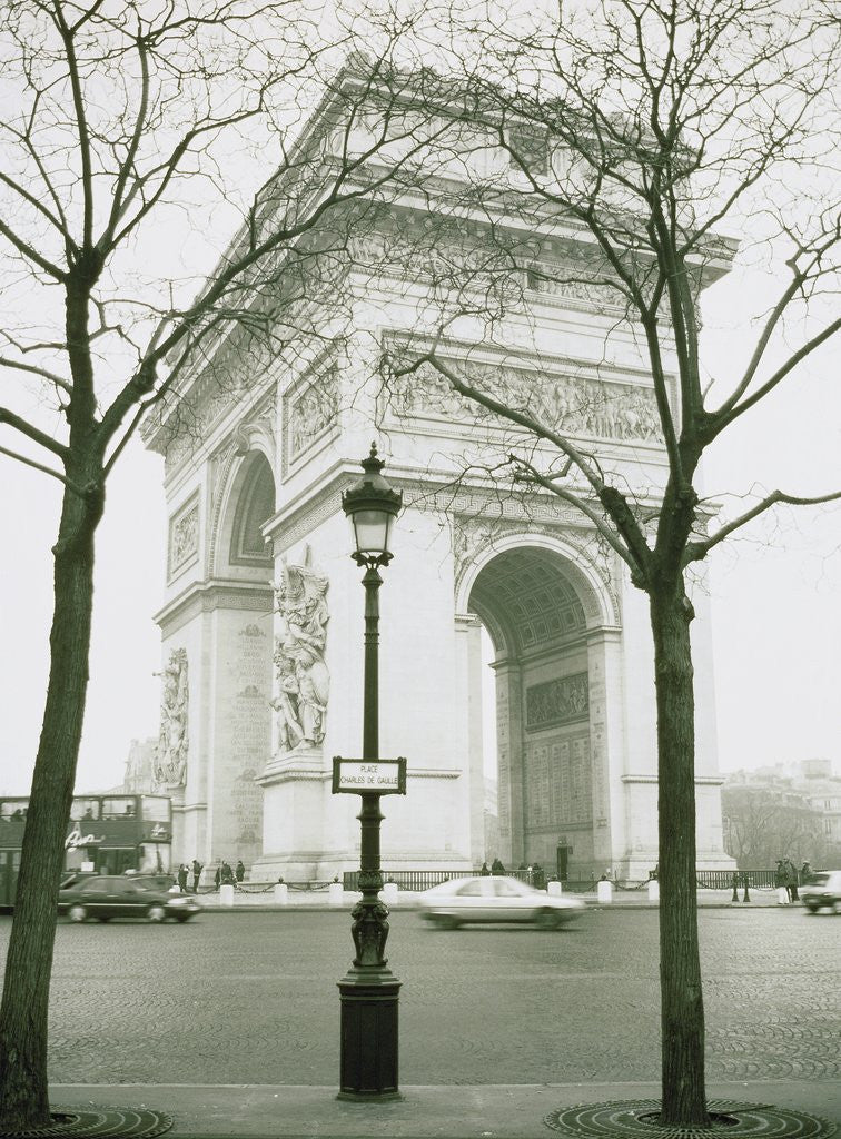 Detail of Arc de Triomphe and Place Charles de Gaulle in Paris by Corbis