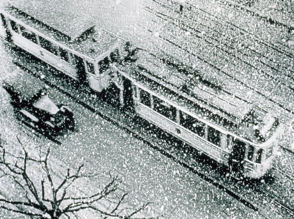Detail of Urban traffic during snowfall, historic photo by Anonymous