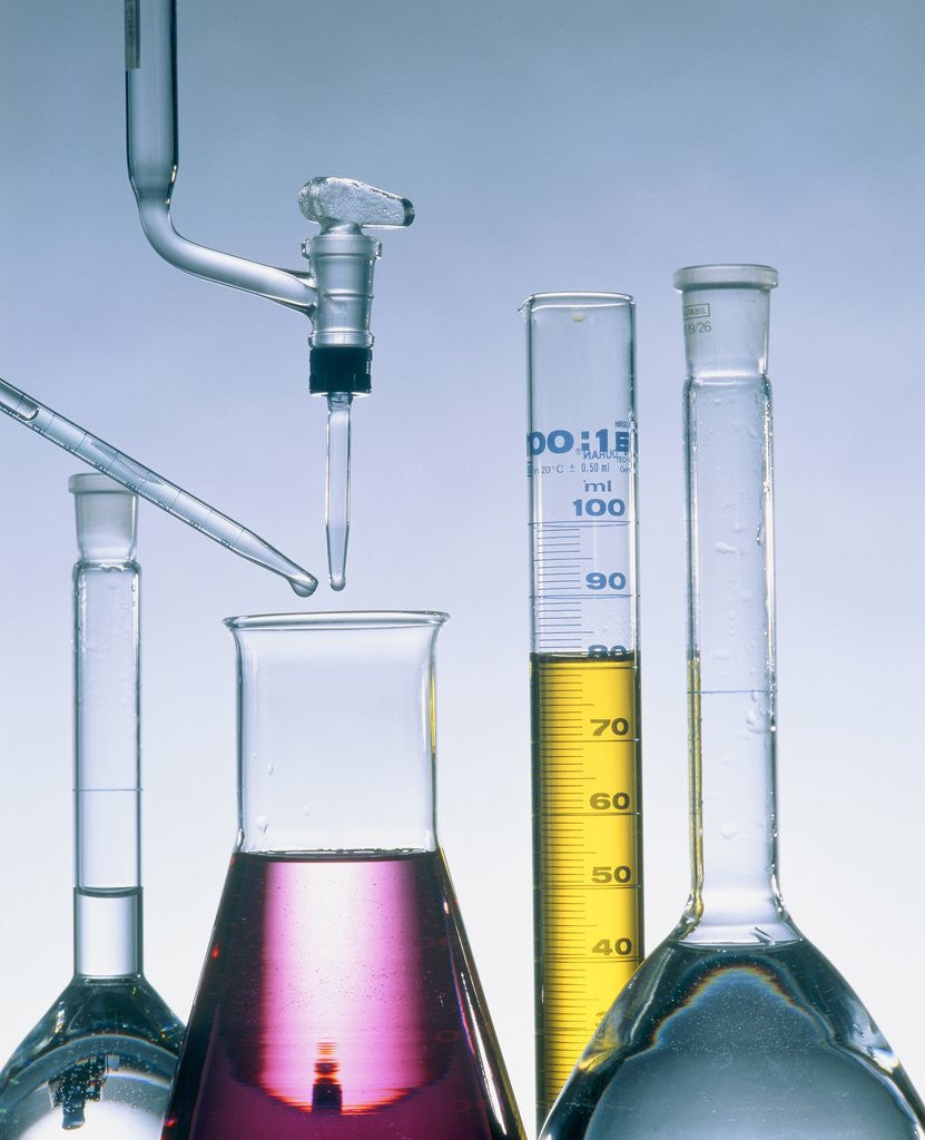 Detail of Different flasks with fluids by Anonymous