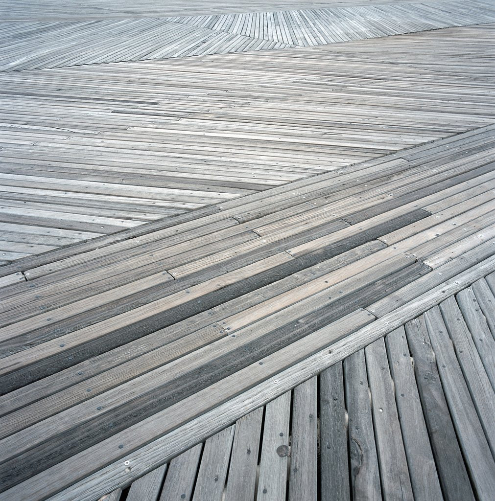 Detail of High angle view of wooden deck with planks set at an angle by Anonymous