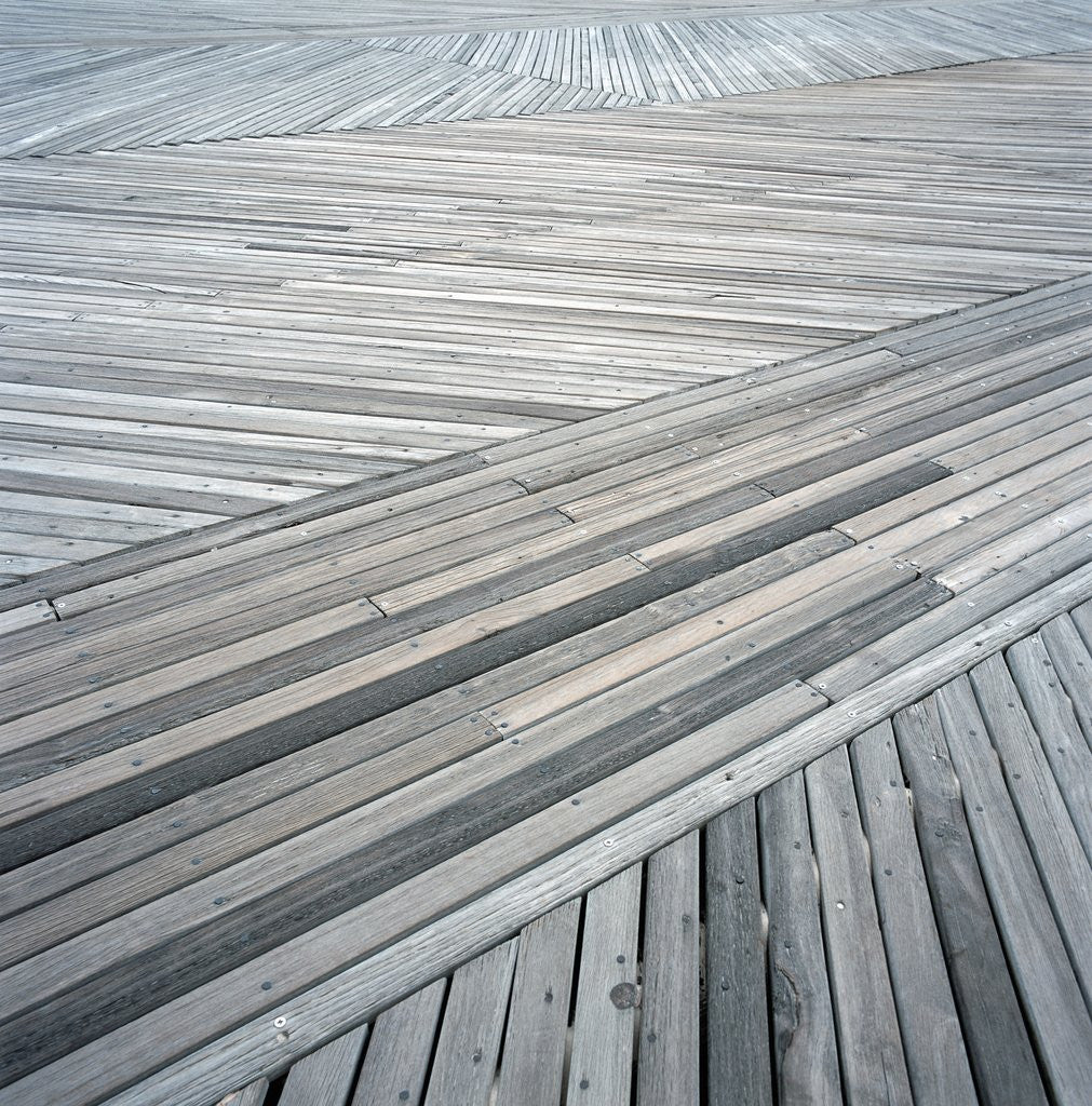 Detail of High angle view of wooden deck with planks set at an angle by Corbis
