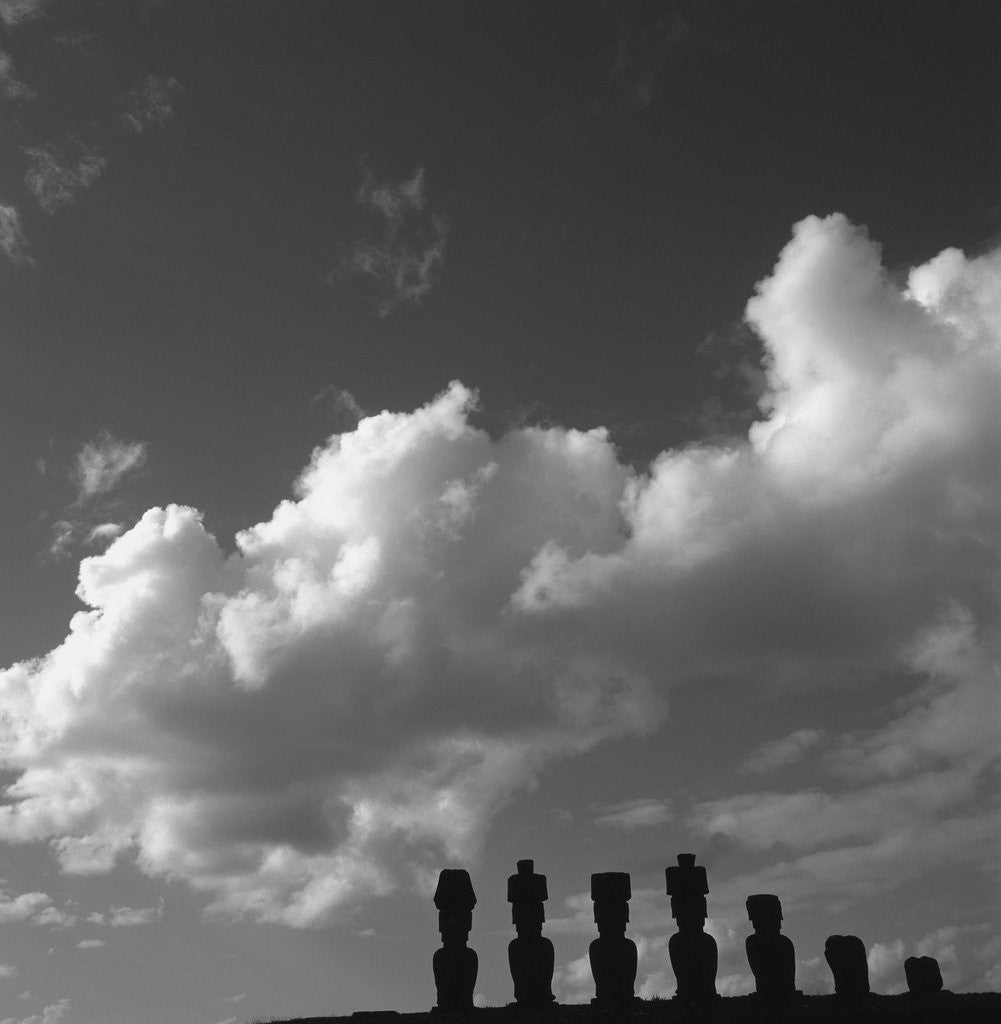 Detail of Distant view of Moai statues, Easter Island, Chile by Anonymous