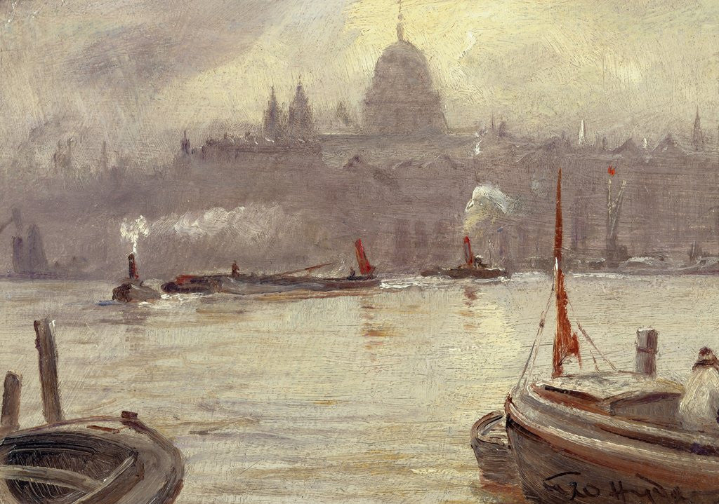 Detail of St. Paul's Cathedral and River Thames, London, England by George Hyde-Pownall