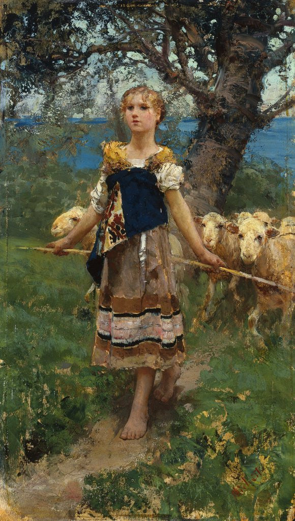 Detail of The Young Shepherdess by Francesco Paolo Michetti