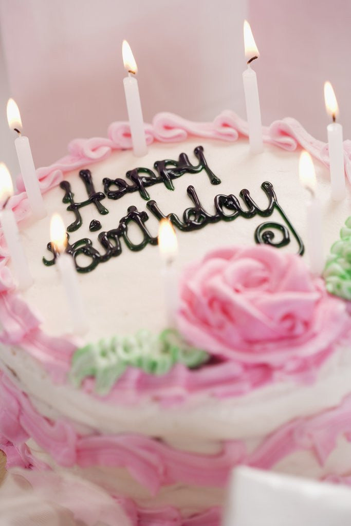 Detail of Birthday Cake With Lit Candles by Anonymous