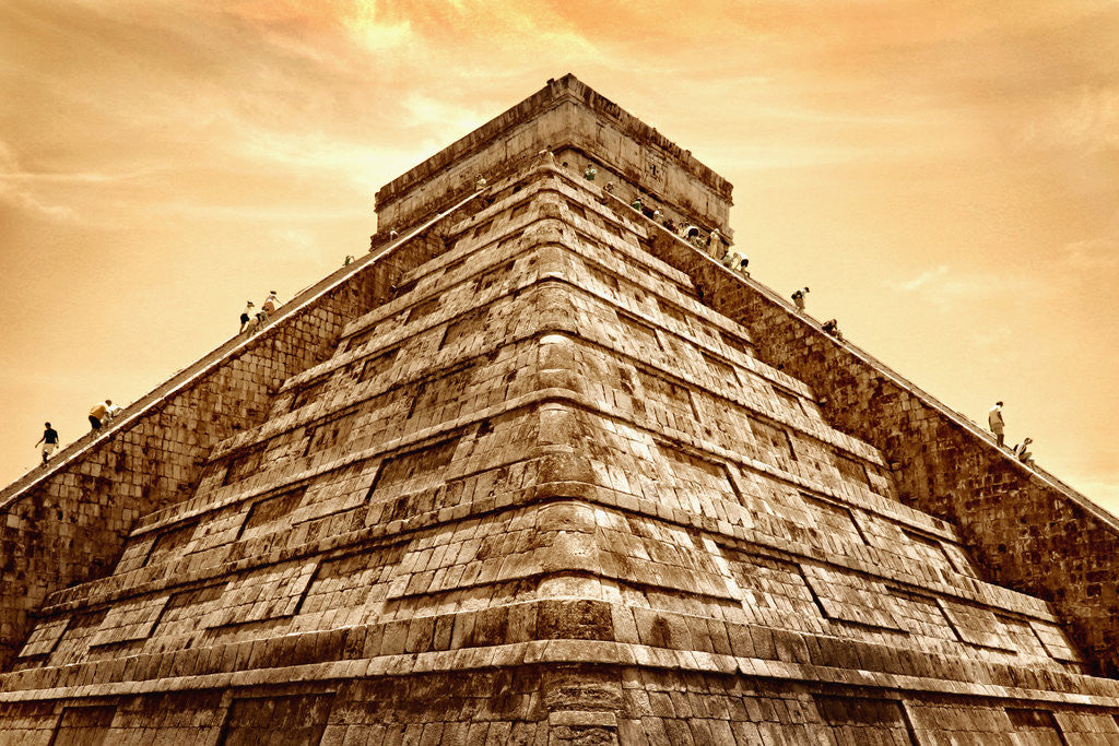 Tourists Climb the Pyramid of Kukulcan by Corbis