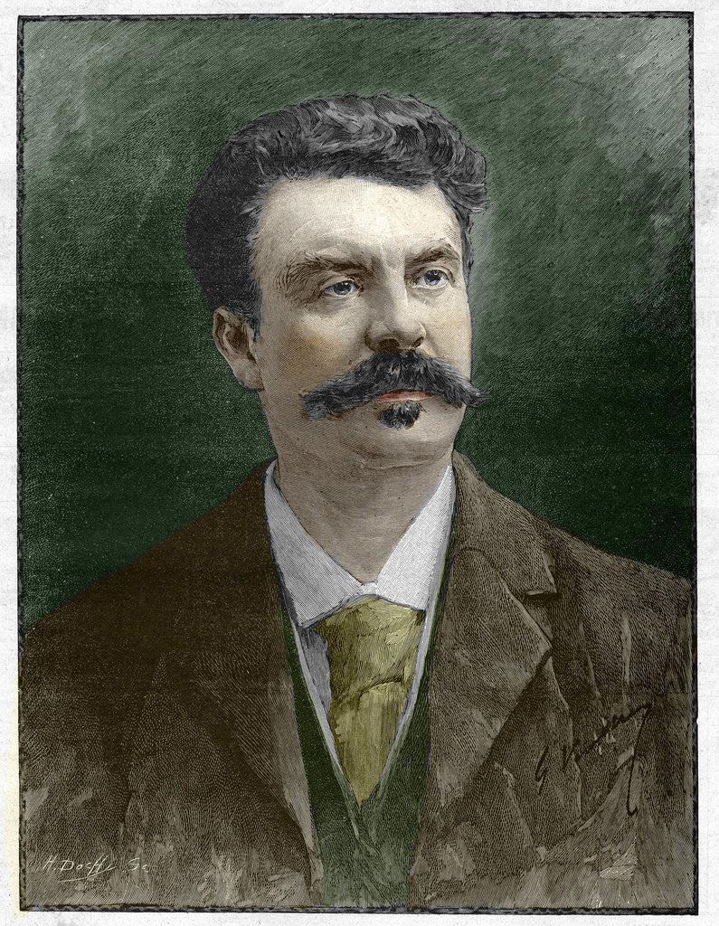 Detail of Engraved Portrait of Guy de Maupassant by Anonymous