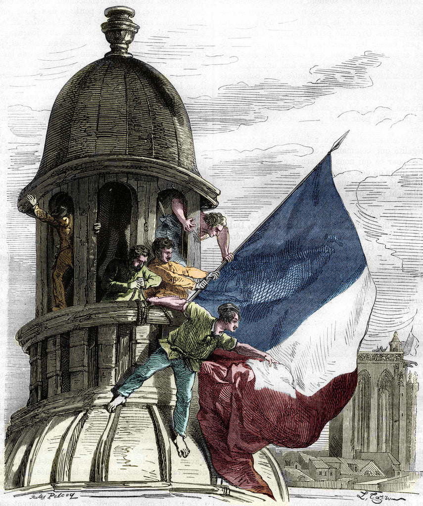 Detail of Illustration of the Tricolor Flag Being Waved During the French Revolution of 1830 by Jules Pelcoq