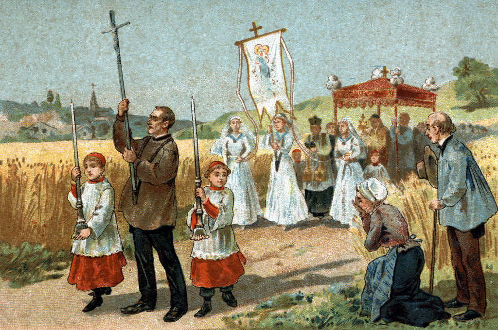 Detail of Trade Card of a Religious Procession in Berry, France by Anonymous