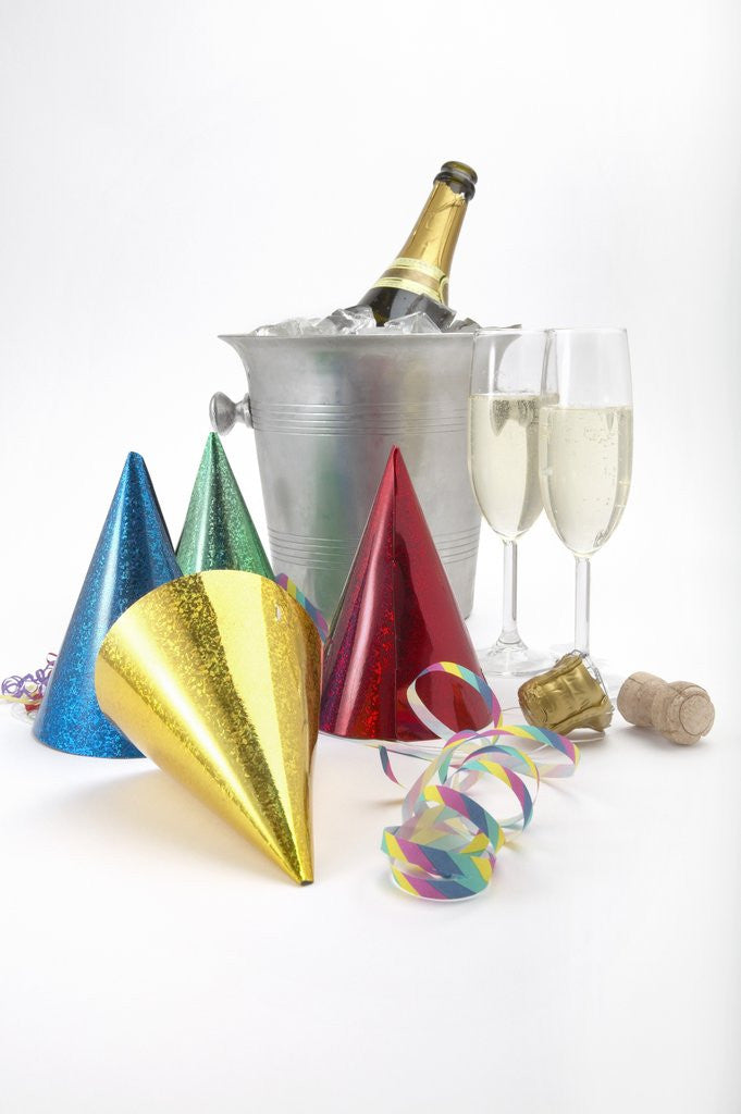 Detail of Party Hats, Streamers and Champagne by Anonymous