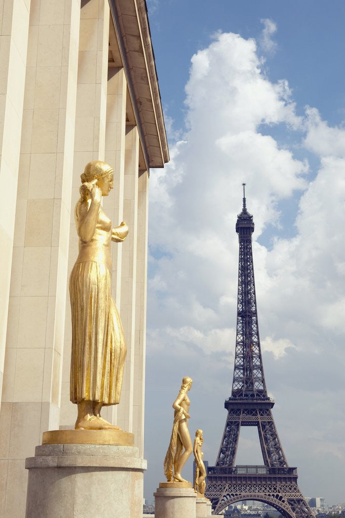 Detail of View of statues with Eiffel Tower in the background, Paris, France by Anonymous