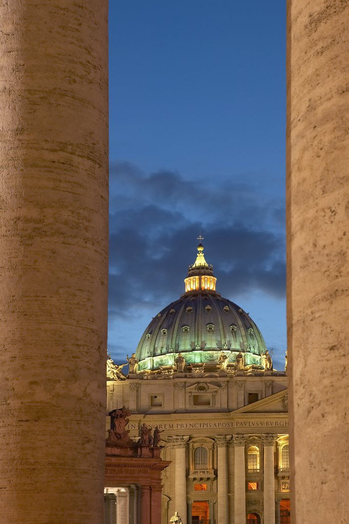 Detail of St.Peter's Basilica, The Vatican, with columns in the foreground, Rome, Italy by Anonymous