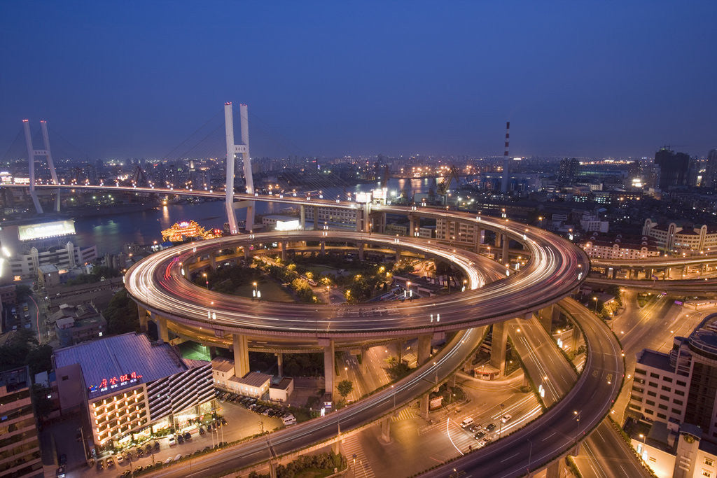 Detail of Nanpu Bridge and Highway Overpasses at Night by Anonymous