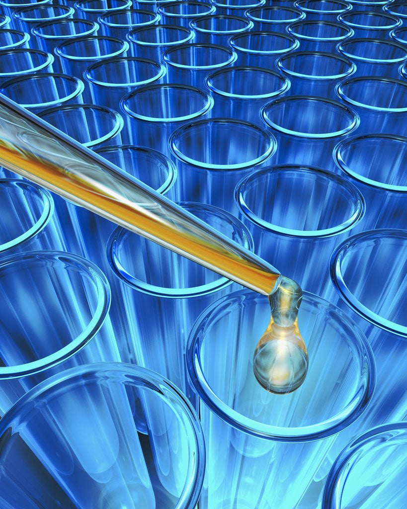 Detail of Pipette Dripping Liquid into Test Tubes by Anonymous