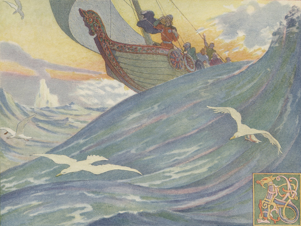 Detail of Book Illustration of Vikings at Sea by E. Boyd Smith