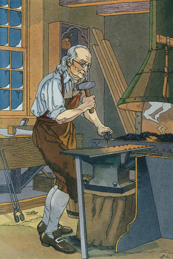 Detail of Illustration of Benjamin Franklin Working at a Forge by Anonymous
