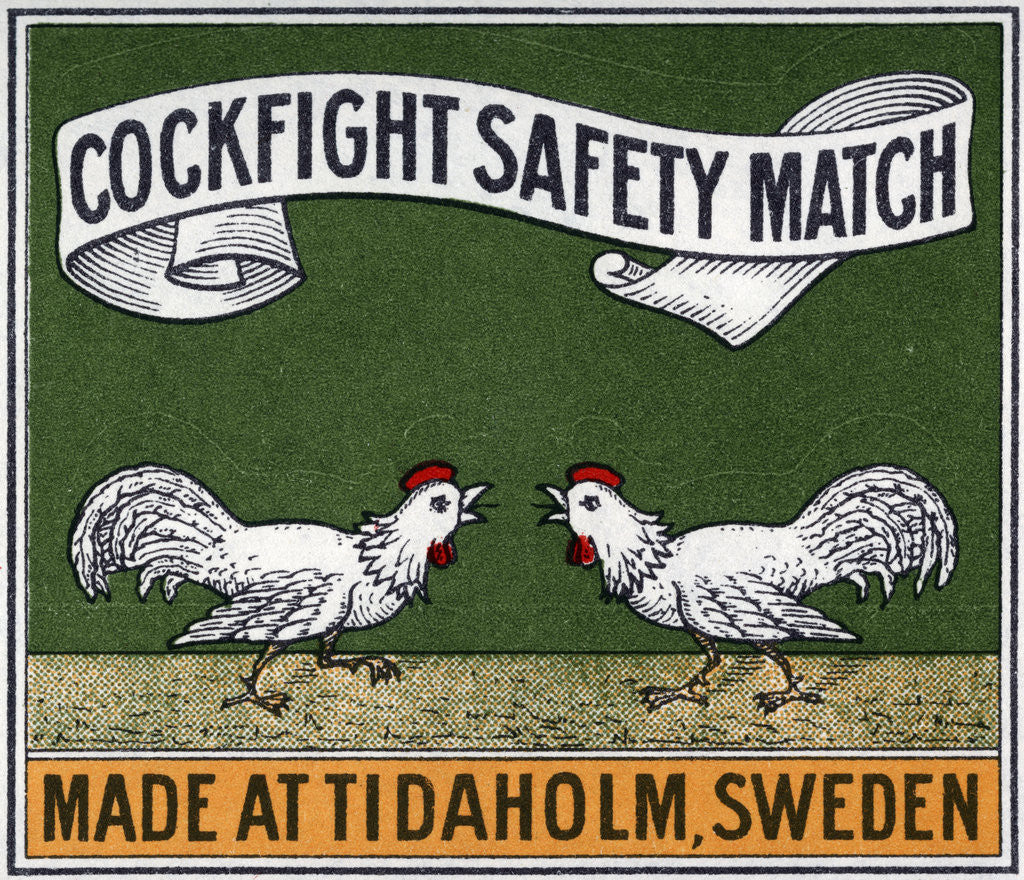 Detail of Cockfight Safety Match Swedish Matchbox Label by Anonymous