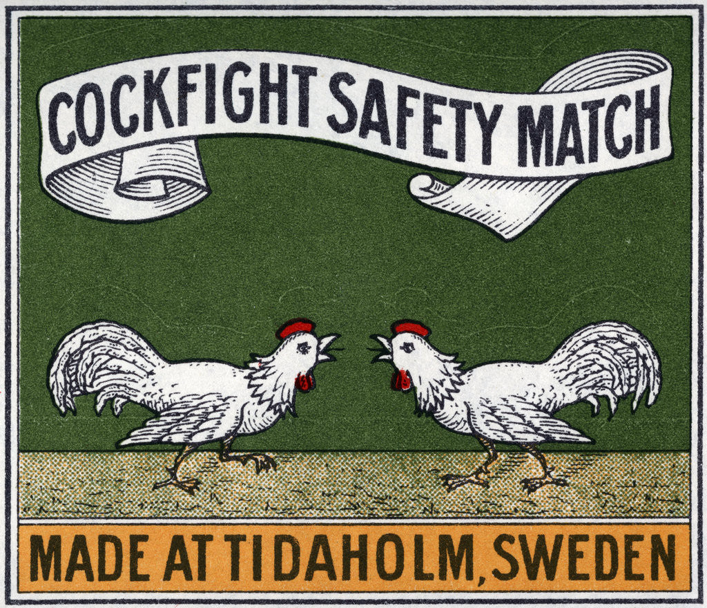Detail of Cockfight Safety Match Swedish Matchbox Label by Corbis