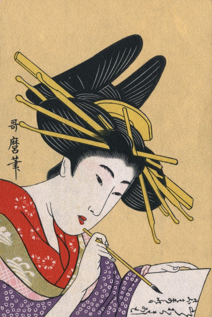 Detail of Japanese Matchbox Label with a Woman Painting by Corbis