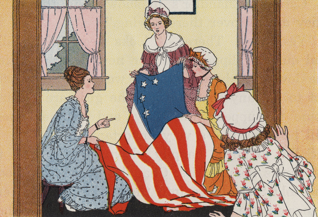 Detail of Illustration of Betsy Ross Making the First American Flag by Anonymous
