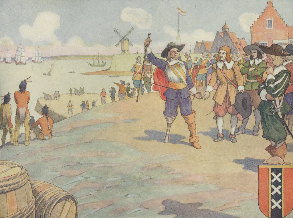 Detail of Book Illustration of Dutch Settlers Arriving in New York by E. Boyd Smith