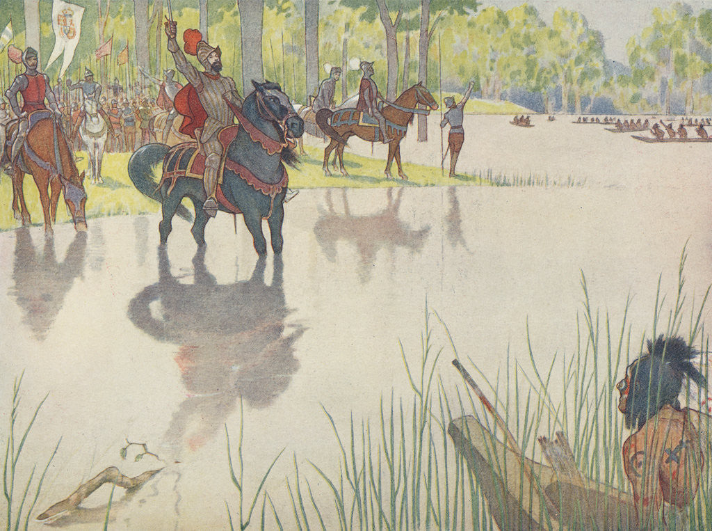 Detail of Book Illustration of Hernando de Soto at the Mississippi River by E. Boyd Smith