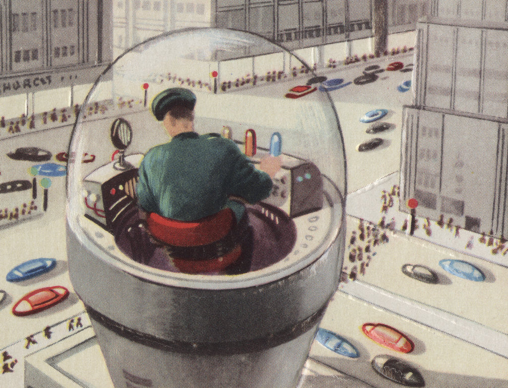 Detail of Biekens Pictorial Sticker with a Man in a Control Tower by Anonymous