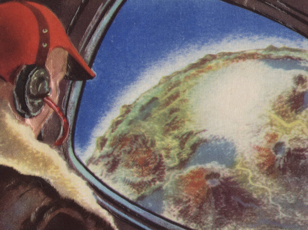 Detail of Biekens Pictorial Sticker with a Pilot Looking at Earth from a Space Ship by Anonymous