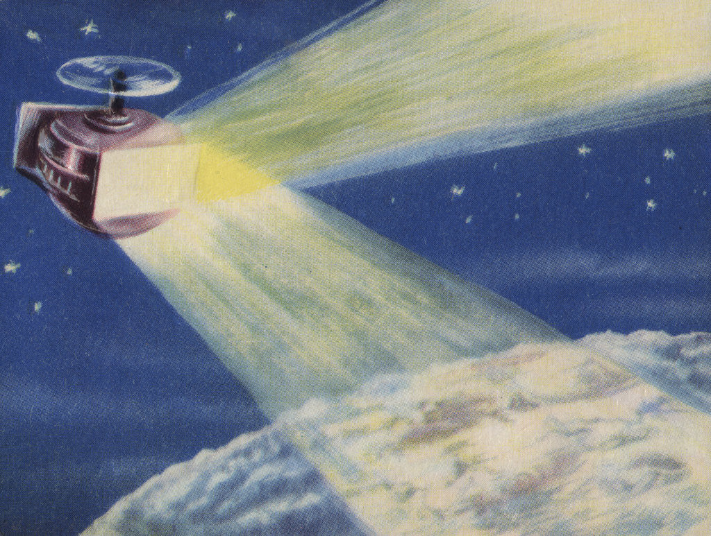 Detail of Biekens Pictorial Sticker with a Satellite Sending Laser Beams to the Moon by Anonymous