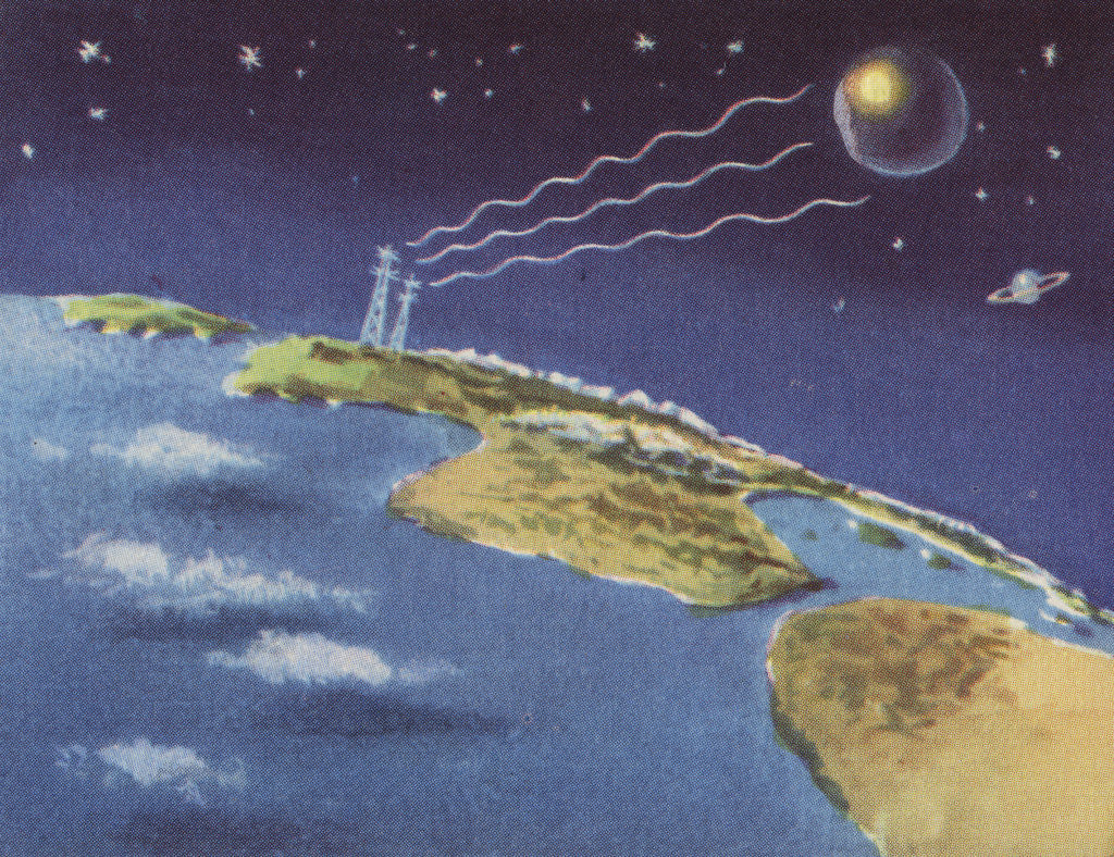 Detail of Biekens Pictorial Sticker with Beams Sent from Earth to Another Planet by Anonymous