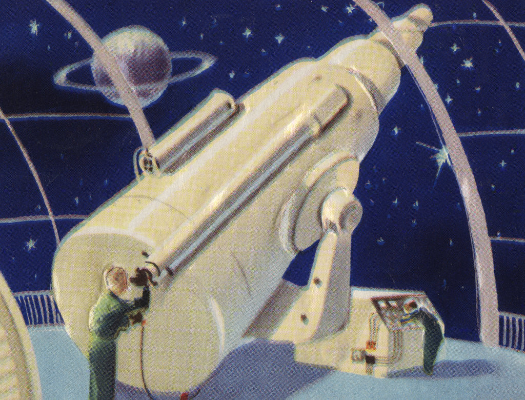 Detail of Biekens Pictorial Sticker with a Giant Telescope by Anonymous