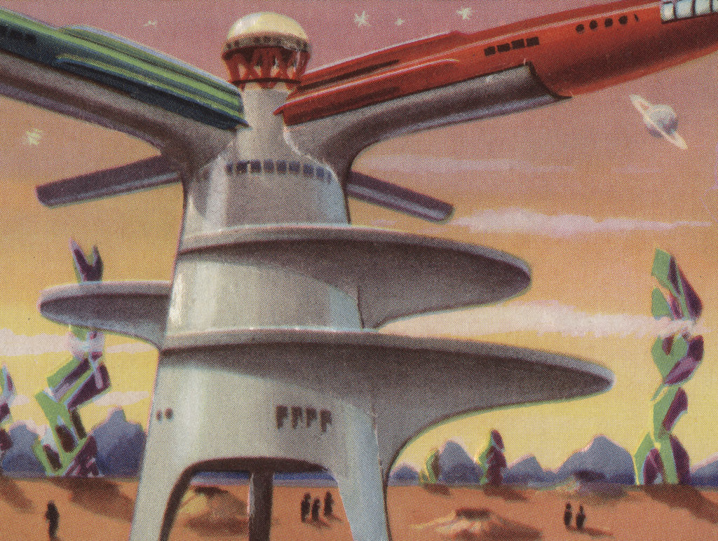 Detail of Biekens Pictorial Sticker with Rocket Launching Tower by Anonymous