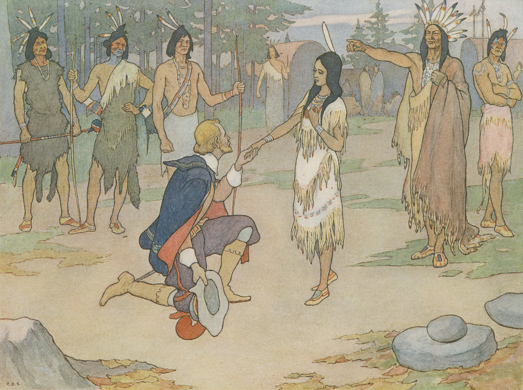 Detail of Book Illustration of John Smith Kneeling Before Pocahontas by E. Boyd Smith