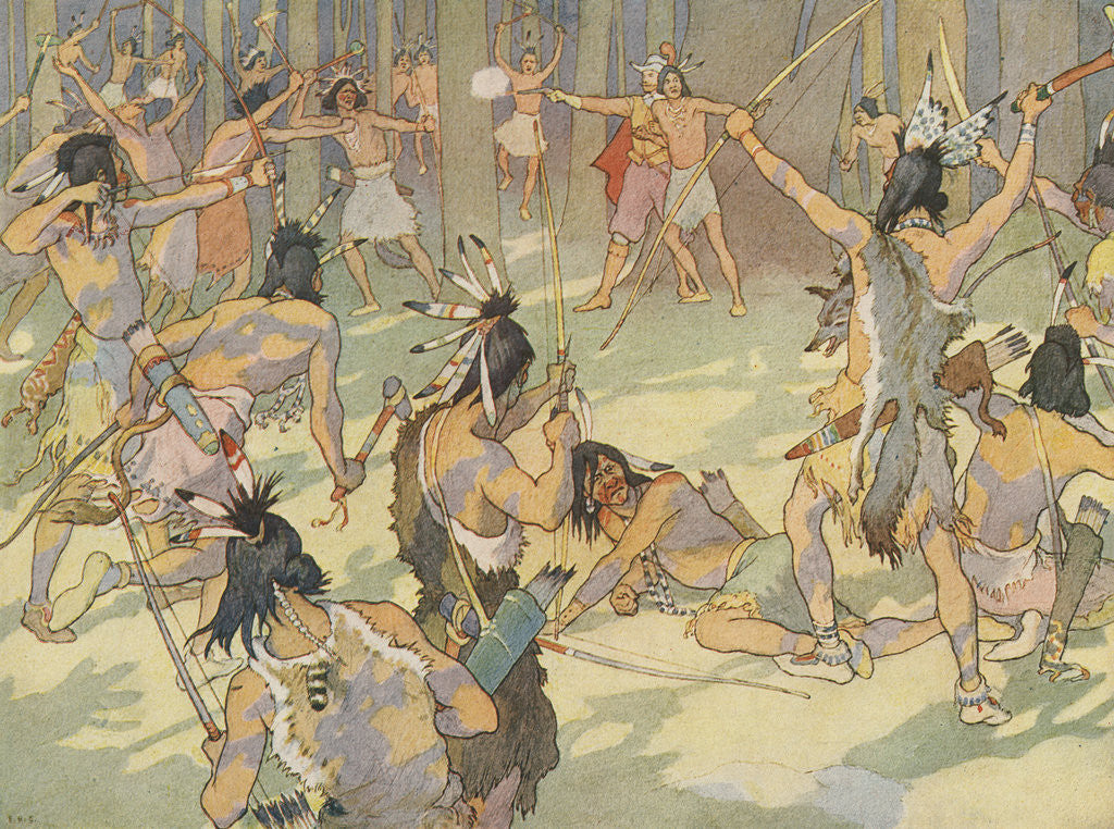Detail of Book Illustration of a Native American Battle by E. Boyd Smith