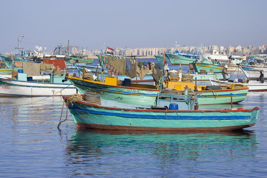 Detail of Colorful Fishing Boats in Harbor by Anonymous
