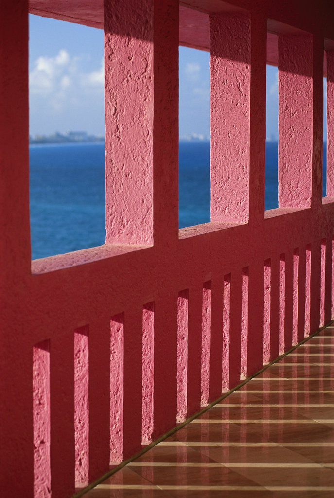 Detail of Bright Pink Railing and Ocean View by Anonymous