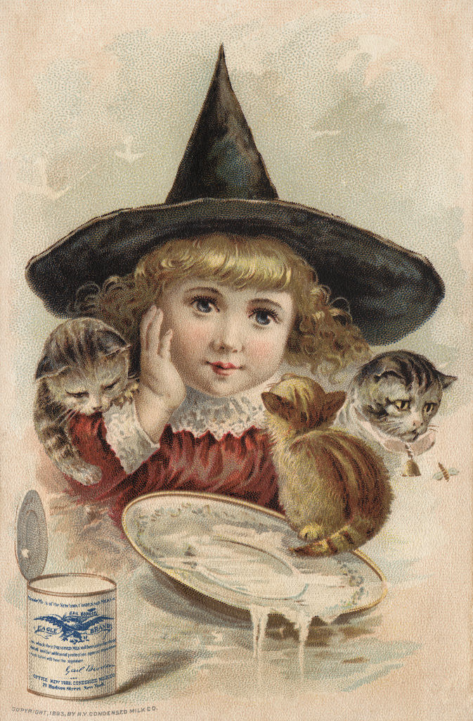 Detail of Eagle Brand Milk Trade Card with a Girl and Kittens by Anonymous