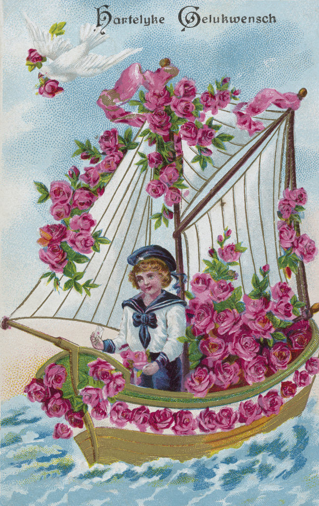 Detail of Best Wishes Postcard with a Boy Sailor by Corbis